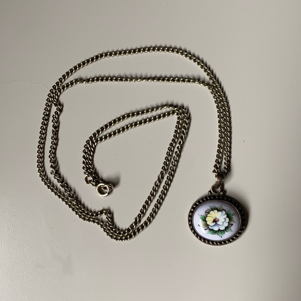 CottageCore sterling & enamel necklace